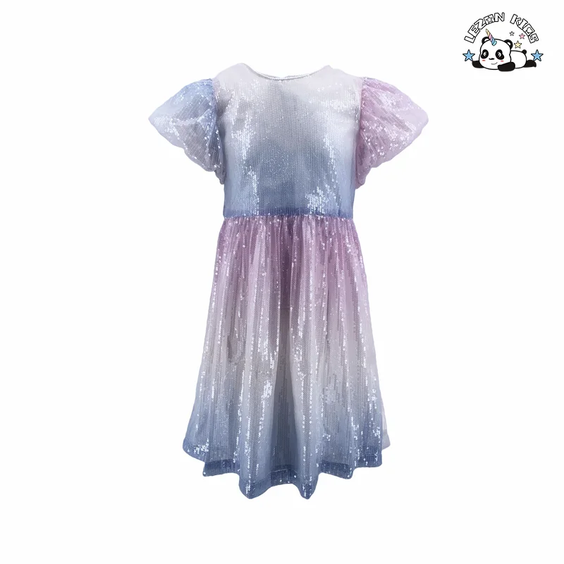LEZONKIDS - Vestidos casuais por atacado para meninas Bebês Roupas de meninas Presente do Dia dos Namorados Vestido A-line com lantejoulas para meninas